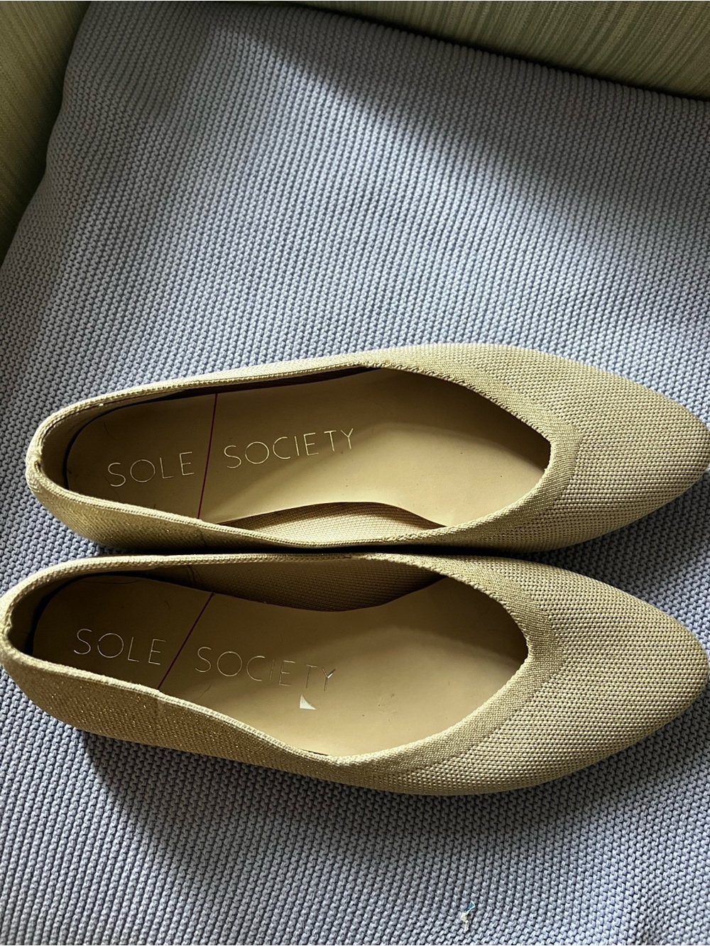 Sole Society Women's Knit Pointed-Toe Flats in Light Tan 8